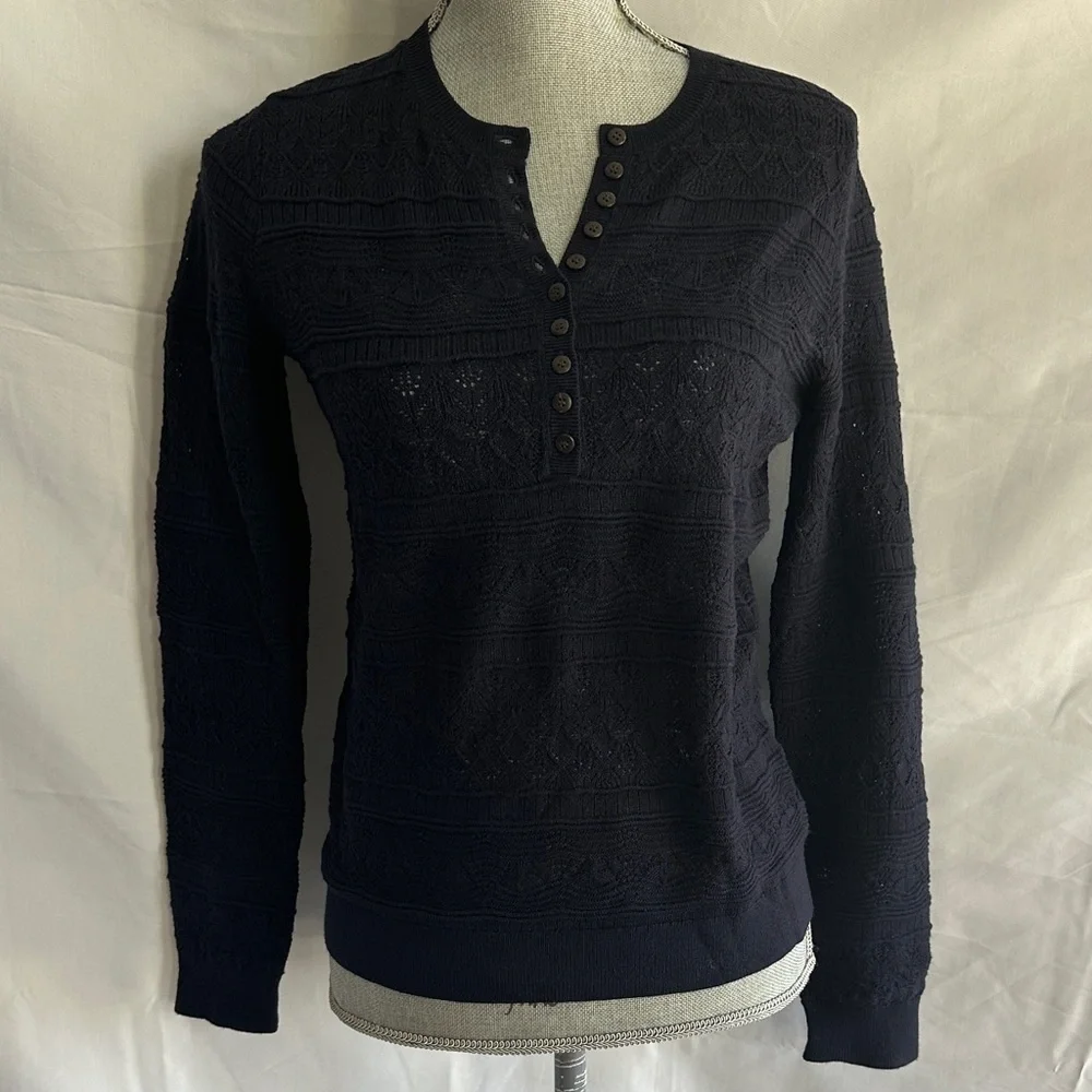 Sezane Lyna Jumper Knit Henley, in Navy - Picture 1 of 12